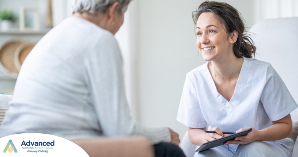 A woman smiles while with a client representing the pros of the home care industry.