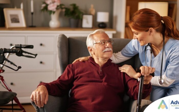 A caregiver helping a woman with a walker make her senior home safer.