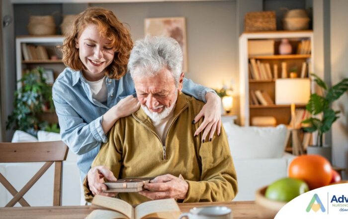 Caregiver and elderly dementia sufferer in-home care.