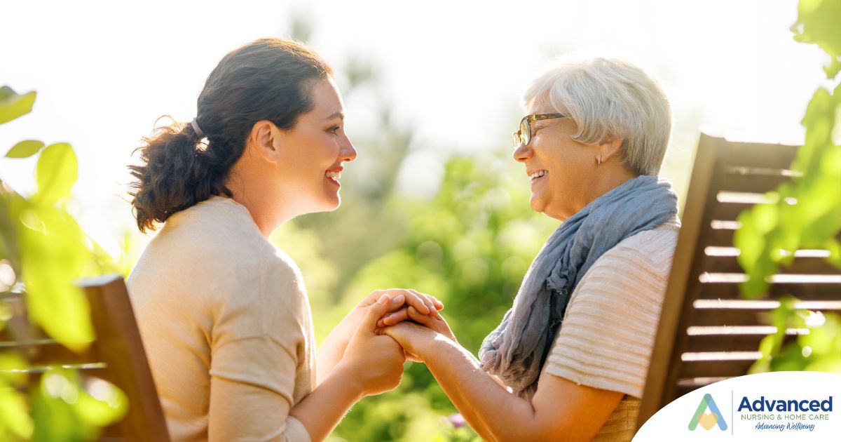 Caregiver provides at home senior services to an elderly loved one