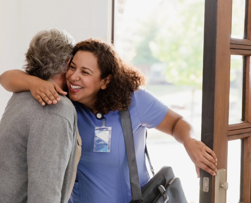 caregiver-welcomed-with-hug-at-front-door-montgomery-county-md Caregiver welcomed with hug at front door