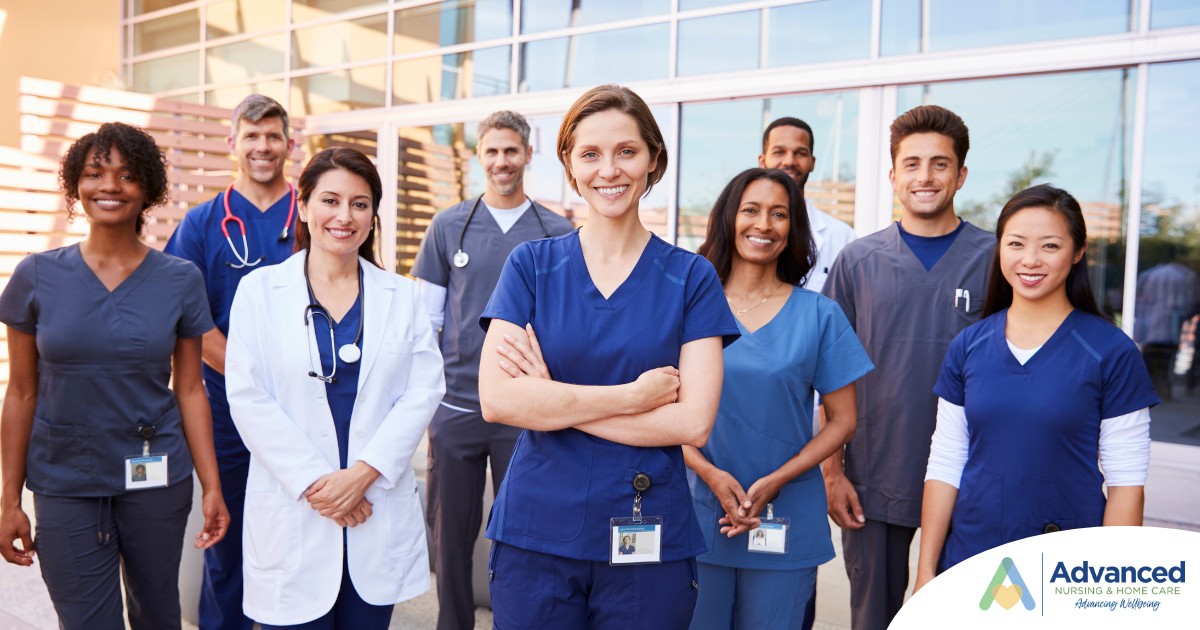 A variety of happy healthcare workers represent the various roles that can come from a career in home health.