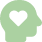 Green icon of a persons head with a heart in the center