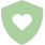 Green icon of a shield with a heart in the center